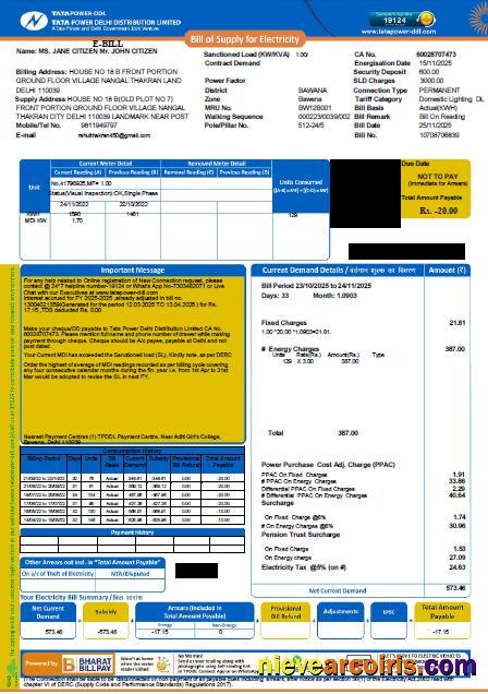 India Tata Power Company utility bill